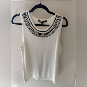 White House Black Market White Top with Black Embellishments
